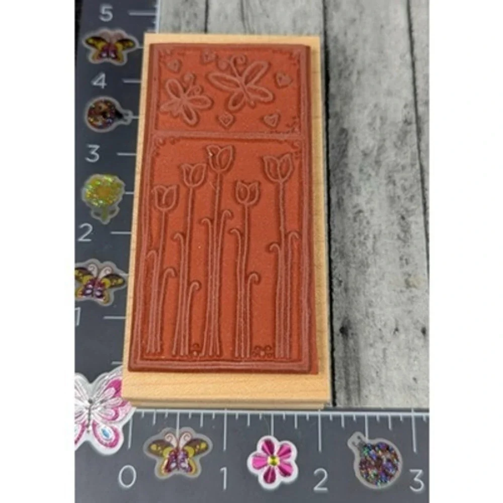 Great Impressions Flowers Butterflies G221 Rubber Stamp Wood #L30